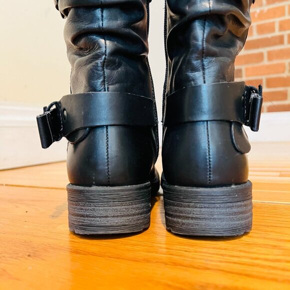 EARTH Women's Everwood Boots 7B Black Leather Mid-Calf Side Zipper Biker Moto - Picture 4 of 16